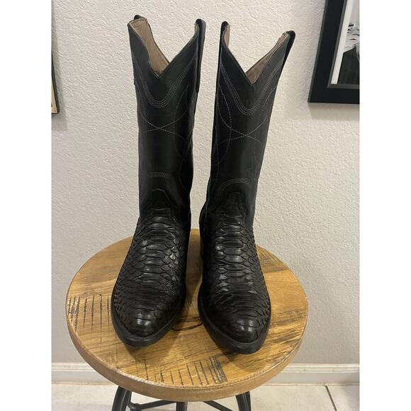 Alvies '6th Street' Classic Black Python Leather Cowboy Boots Men's SZ 9.5 NWOB - Picture 1 of 10